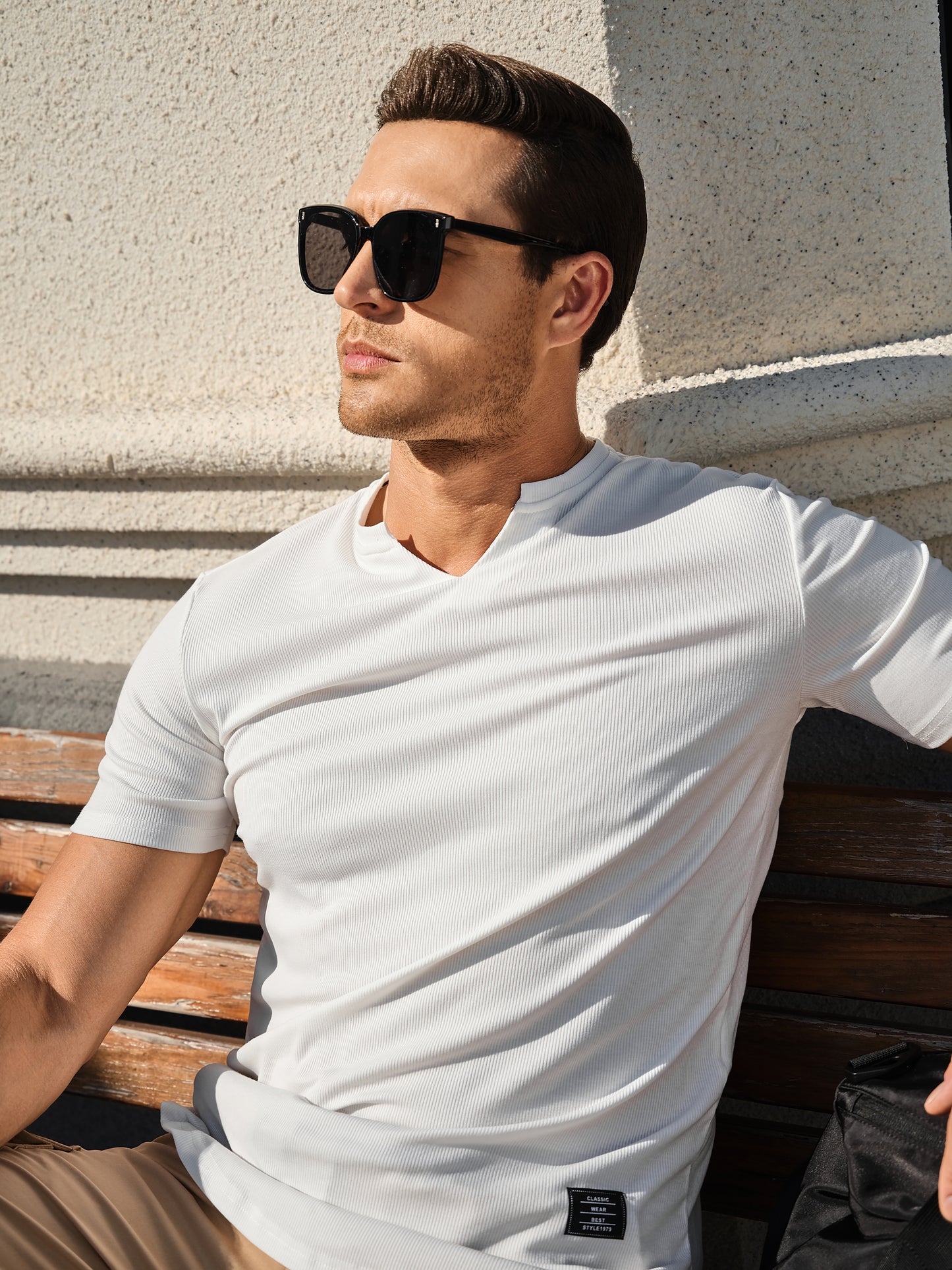 Mens T-Shirts Short Sleeve V Neck Henley Shirt Muscle Fit Gym Workout Athletic Fresh Clean Classic Tees