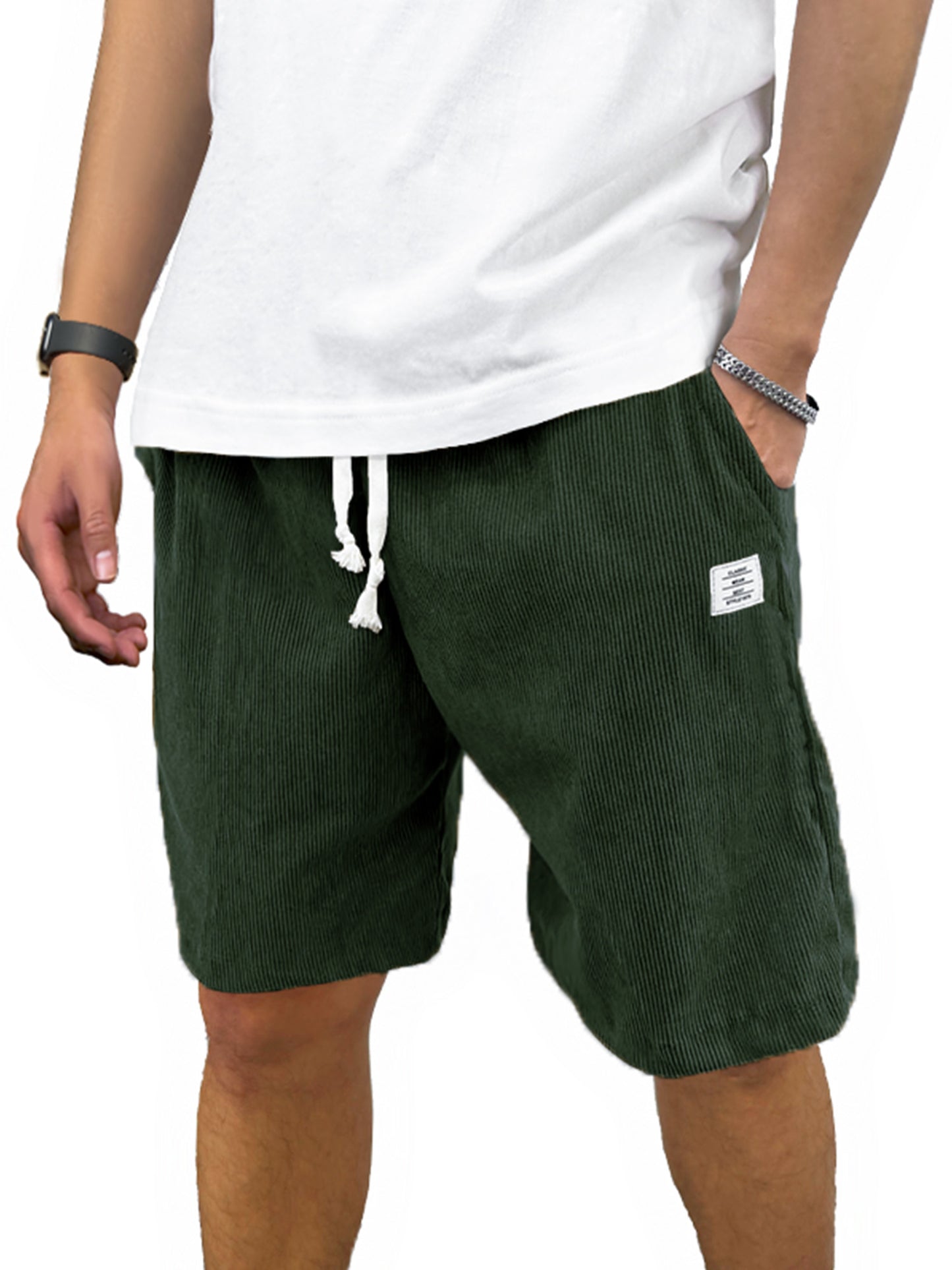 Men's Shorts Casual Corduroy Drawstring Elastic Waist Lightweight Summer Beach Shorts Loose Fit