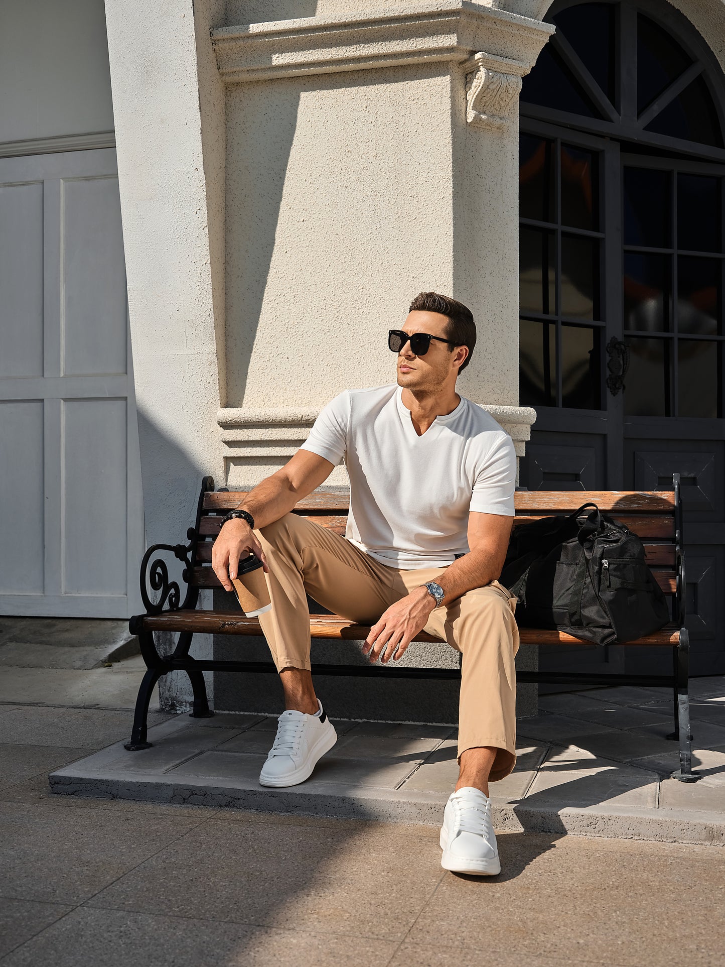 Mens T-Shirts Short Sleeve V Neck Henley Shirt Muscle Fit Gym Workout Athletic Fresh Clean Classic Tees
