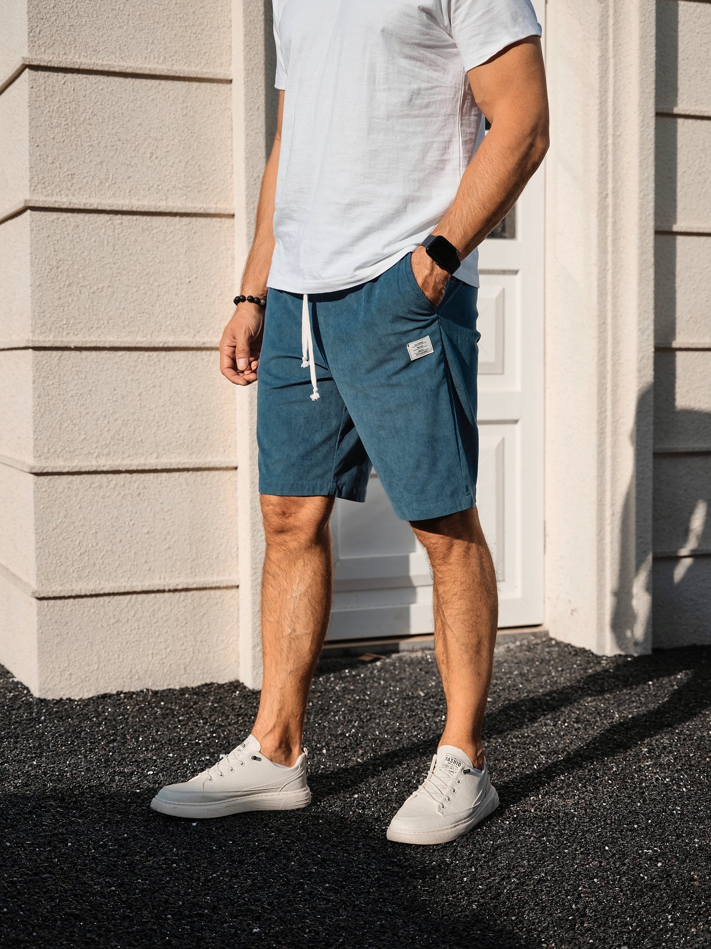 Men's Shorts Casual Corduroy Drawstring Elastic Waist Lightweight Summer Beach Shorts Loose Fit