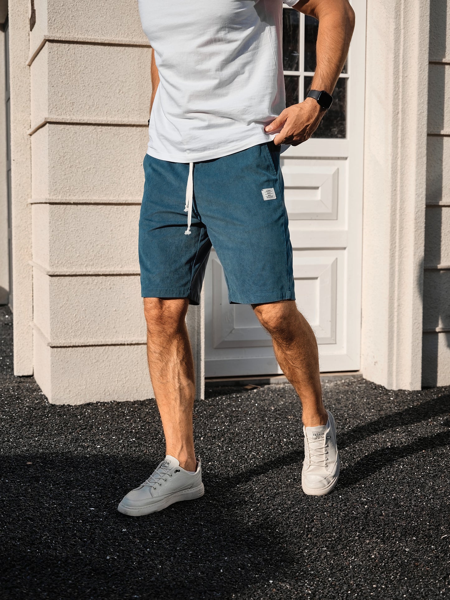 Men's Shorts Casual Corduroy Drawstring Elastic Waist Lightweight Summer Beach Shorts Loose Fit