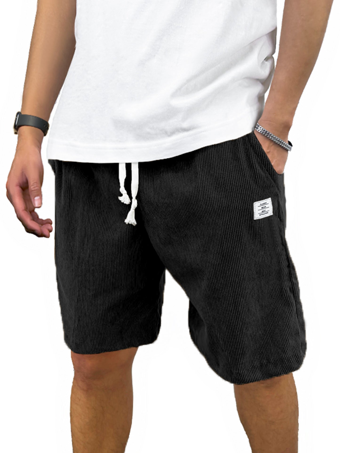 Men's Shorts Casual Corduroy Drawstring Elastic Waist Lightweight Summer Beach Shorts Loose Fit