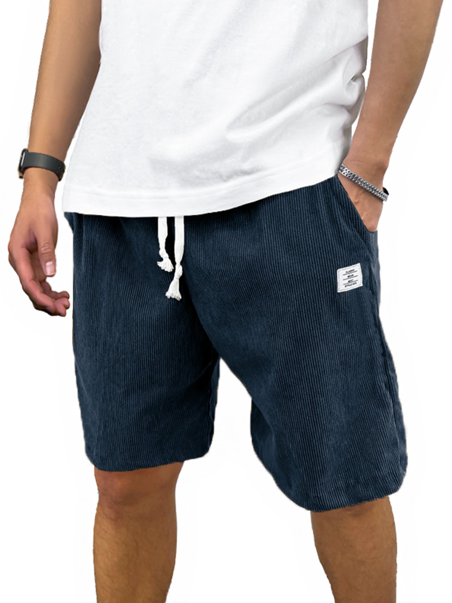 Men's Shorts Casual Corduroy Drawstring Elastic Waist Lightweight Summer Beach Shorts Loose Fit