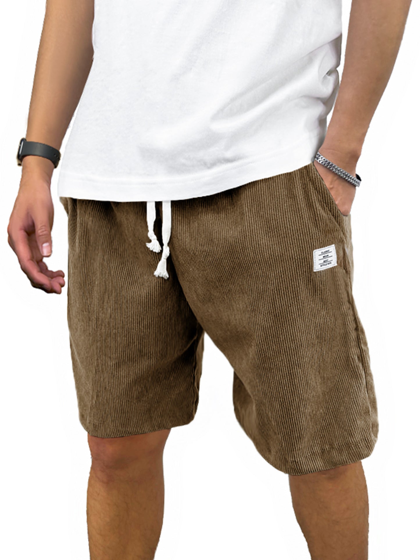 Men's Shorts Casual Corduroy Drawstring Elastic Waist Lightweight Summer Beach Shorts Loose Fit