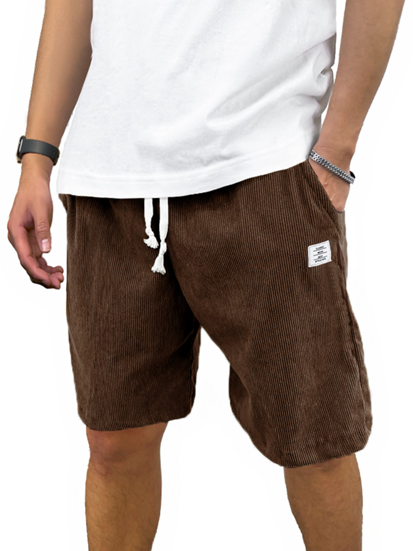 Men's Shorts Casual Corduroy Drawstring Elastic Waist Lightweight Summer Beach Shorts Loose Fit
