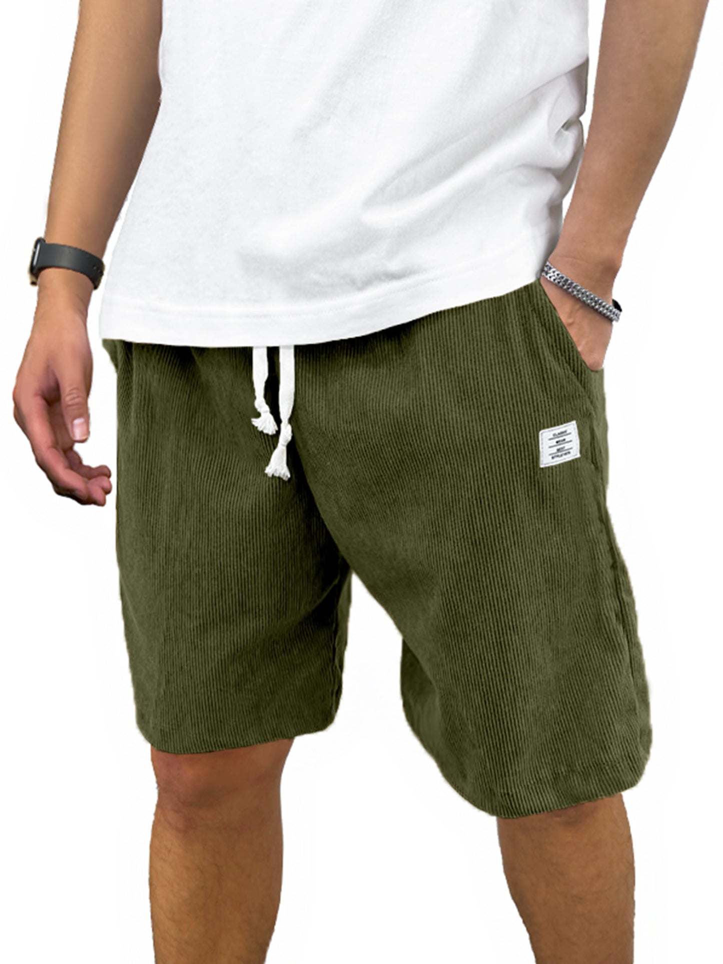 Men's Shorts Casual Corduroy Drawstring Elastic Waist Lightweight Summer Beach Shorts Loose Fit