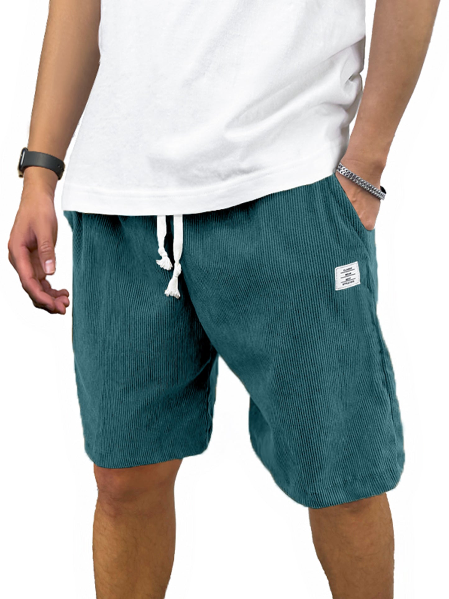 Men's Shorts Casual Corduroy Drawstring Elastic Waist Lightweight Summer Beach Shorts Loose Fit