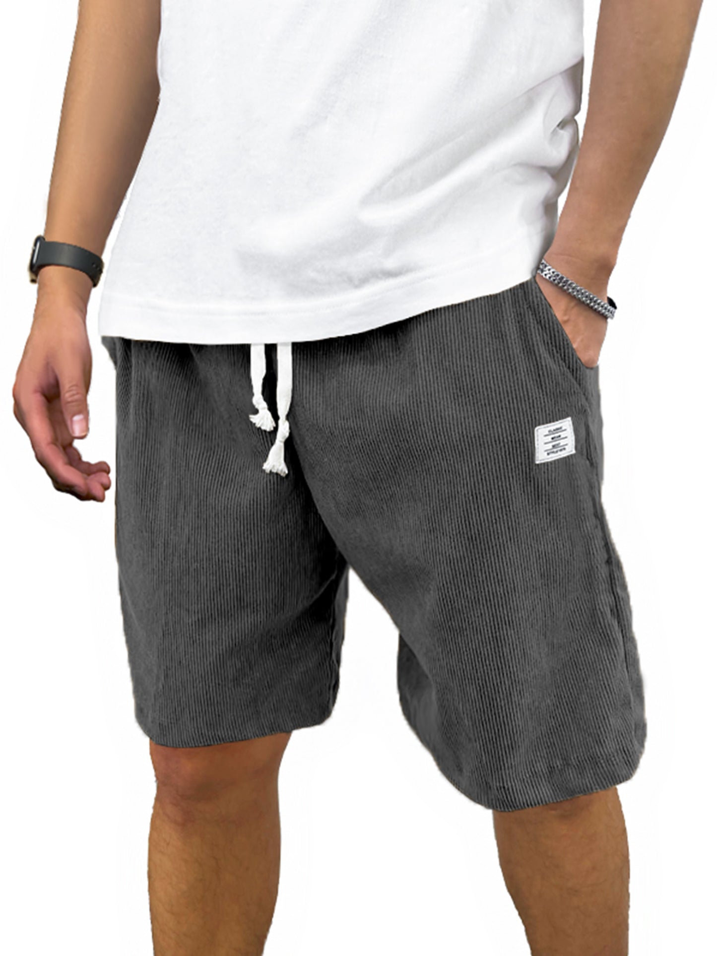 Men's Shorts Casual Corduroy Drawstring Elastic Waist Lightweight Summer Beach Shorts Loose Fit